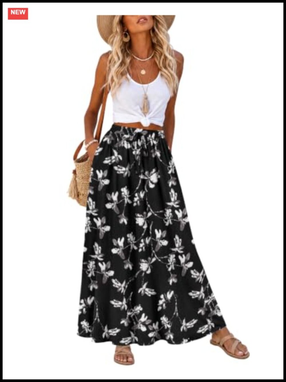 MOLERANI Women's Summer Maxi Skirt Flowy A-Line High Waist with Pockets
